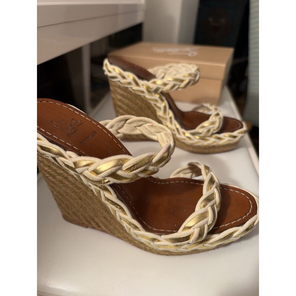 Christian Louboutin Espadrille Wedges - White and Gold - Size 39